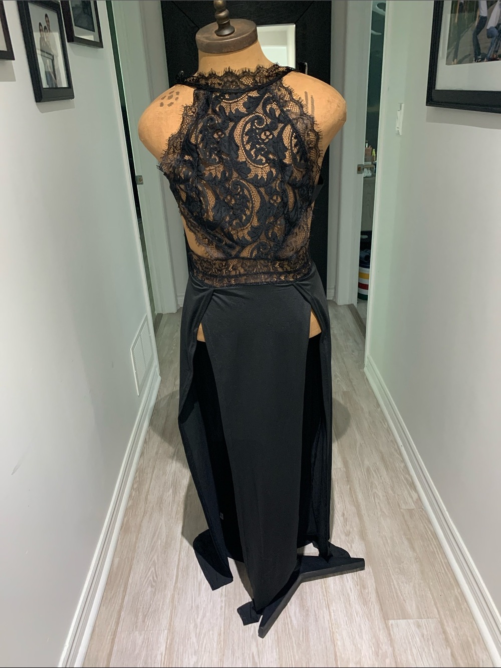 Elegant Black Lace Back Evening Gown